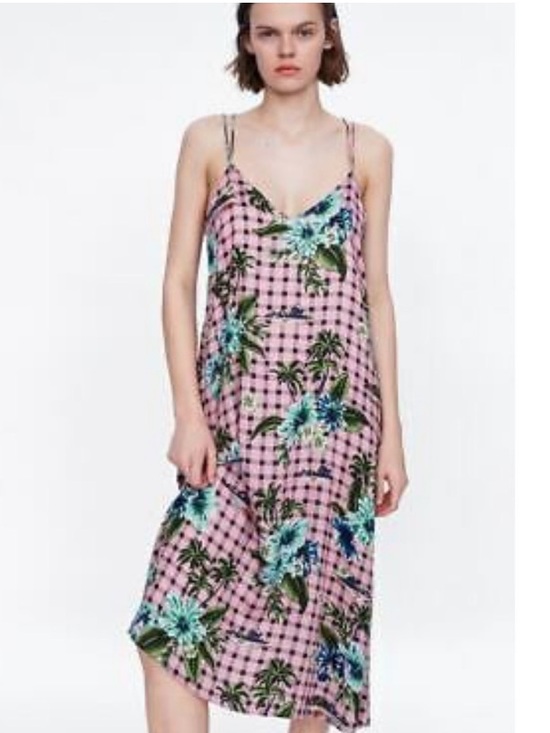 Zara Dresses & Skirts - ZARA Floral Plaid Checked Slip Midi Dress Coquette Girl